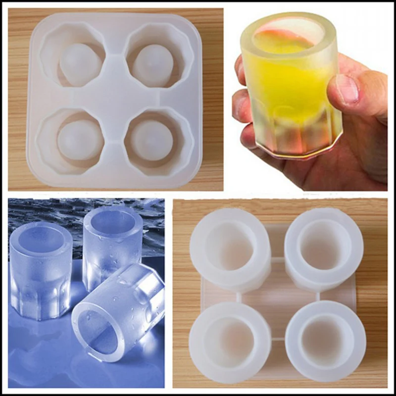 WALFOS, настоящая Пищевая силиконовая форма, 4 чашки, форма для льда, форма для Фруктового мороженого, стеклянная форма, морозильная камера, для смешивания напитков, стрелок, инструменты