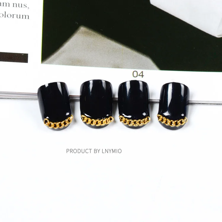 Short PUNK fake nails black artificial nail tips with silver in False