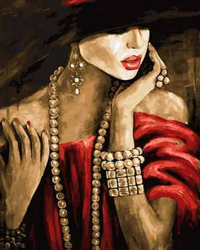 

Unframe diy oil picture oil paintings by numbers figure painting paint by number for home decor 4050cm lady with hat