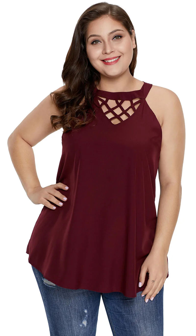 Plus-Size-Red-Challis-Goddess-Lattice-Tank-LC251831-3-8