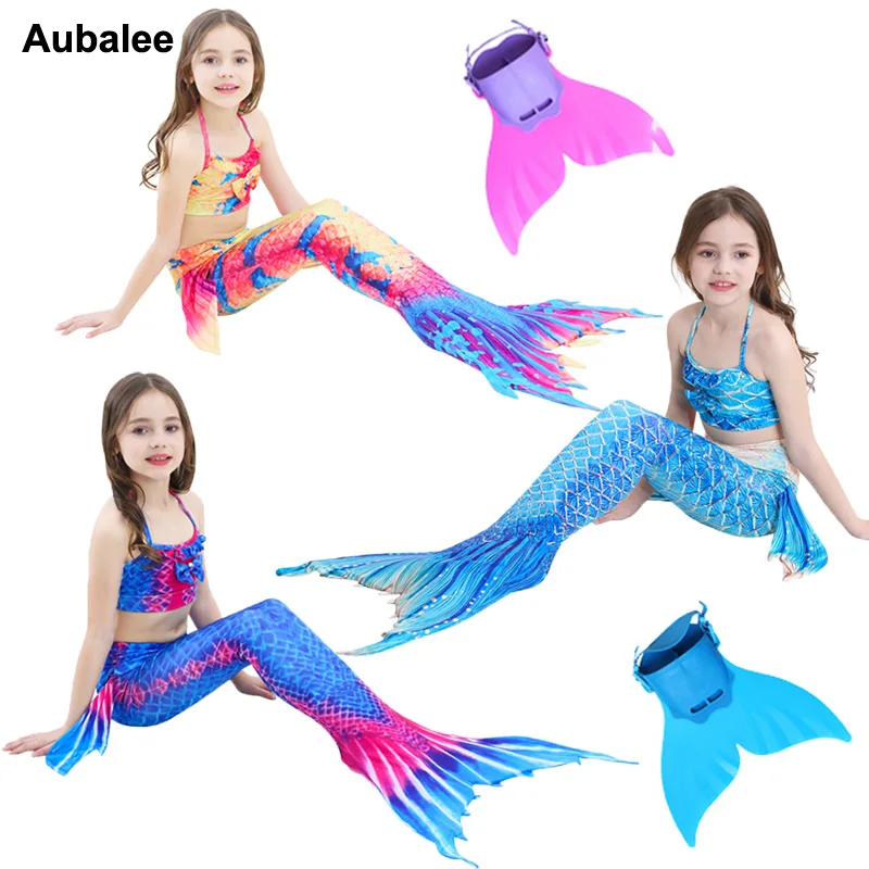 Child Mermaid Tail Cosplay Kids Little Girls Swimsuit Bikini Princess