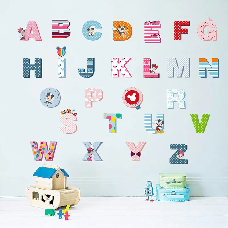 

Cartoon Colorful 26 Letters alphabet Wall Stickers For Kids Rooms Nursery Room Decor Children Wall Decal Art poster gift Mural