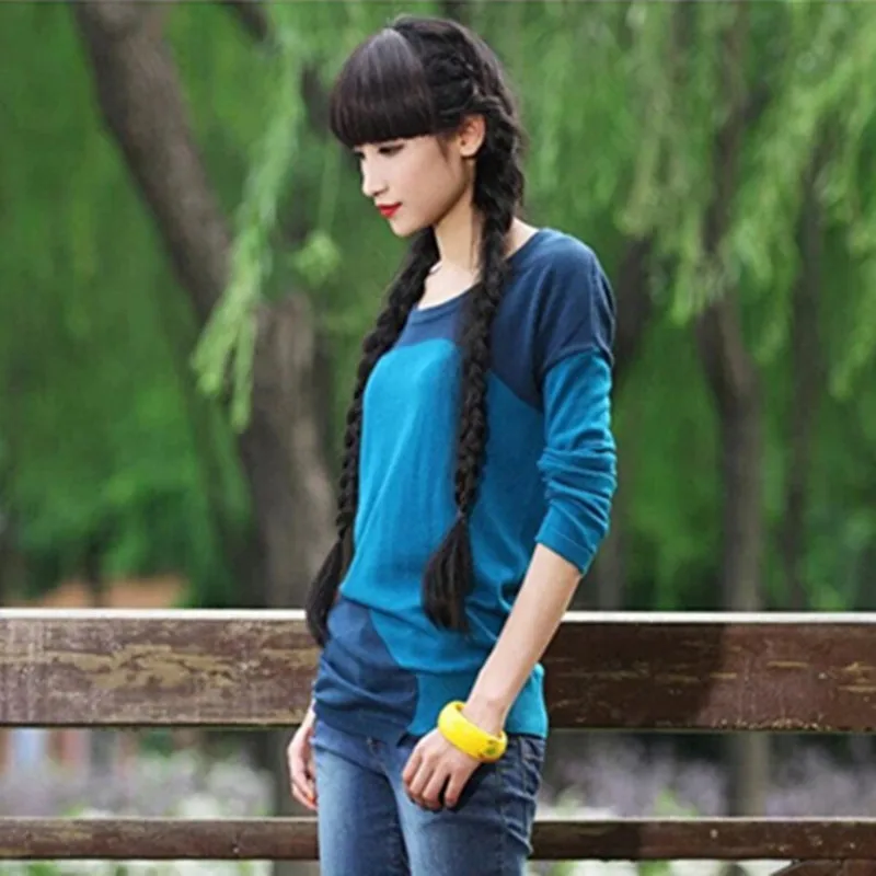 

JECH Cashmere Wool Long Sleeve Patchwork Sweaters Spring Autumn Women O-neck Big Pullovers Jumper Knitted Oversize Sweaters