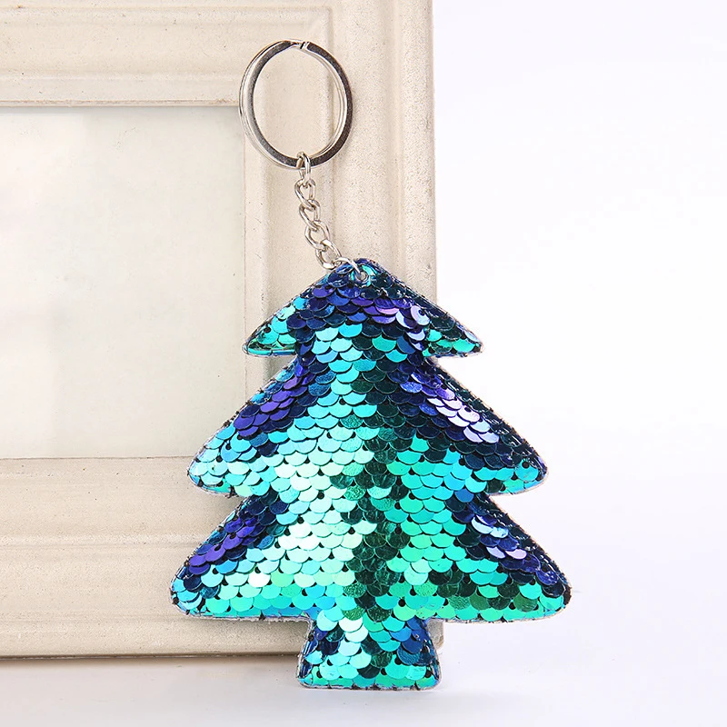 Cute Christmas Tree Keychain Glitter Sequins Key Ring Gifts for Women