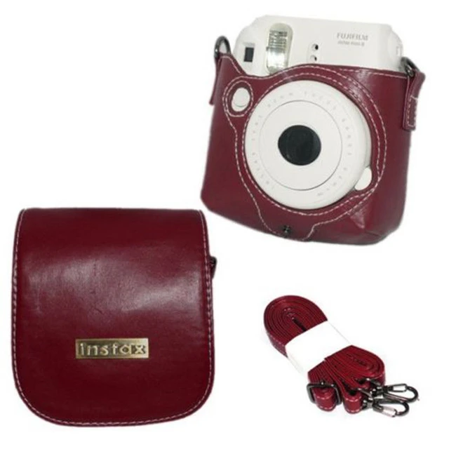 Para FUJIFILM instax mini 12 Laser Funda de cuero de cuerpo completo Bolsa  para cámara con correa (rosa)