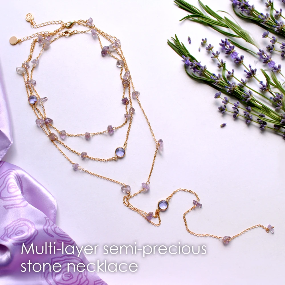 eManco Multilayer Purple Bead Chain Necklace for Women Wholesale Crystal Semi-precious Stone Glamorous NewJewelry Necklace