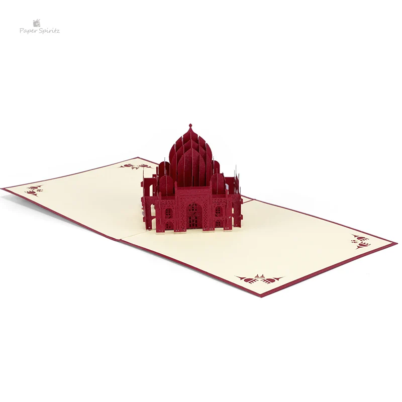  PAPER SPIRITZ Taj Mahal Cards laser 3d Kraft Paper Pop Up Card with Envelope Invitations Greeting G - 32895882303