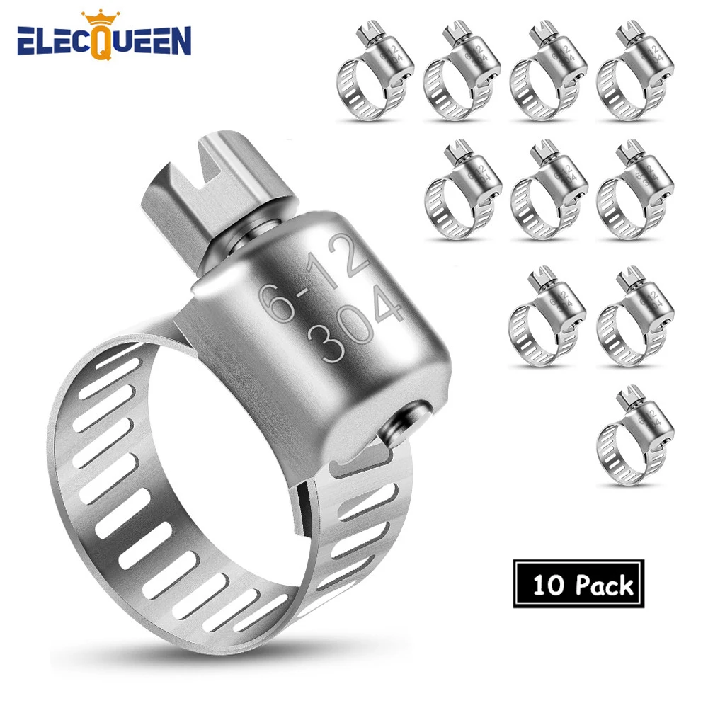 

10pcs Stainless Steel Drive Hose Clamps 6-12mm ,All Steel Tri Clamp Adjustable Hose Pipe Clip,Worm Gear Spring Beer Tube clips