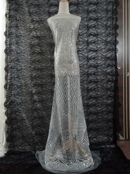 

Hot selling glued glitter lace fabric for sexy dress Latest pattern 5yards French net tulle lace fabric