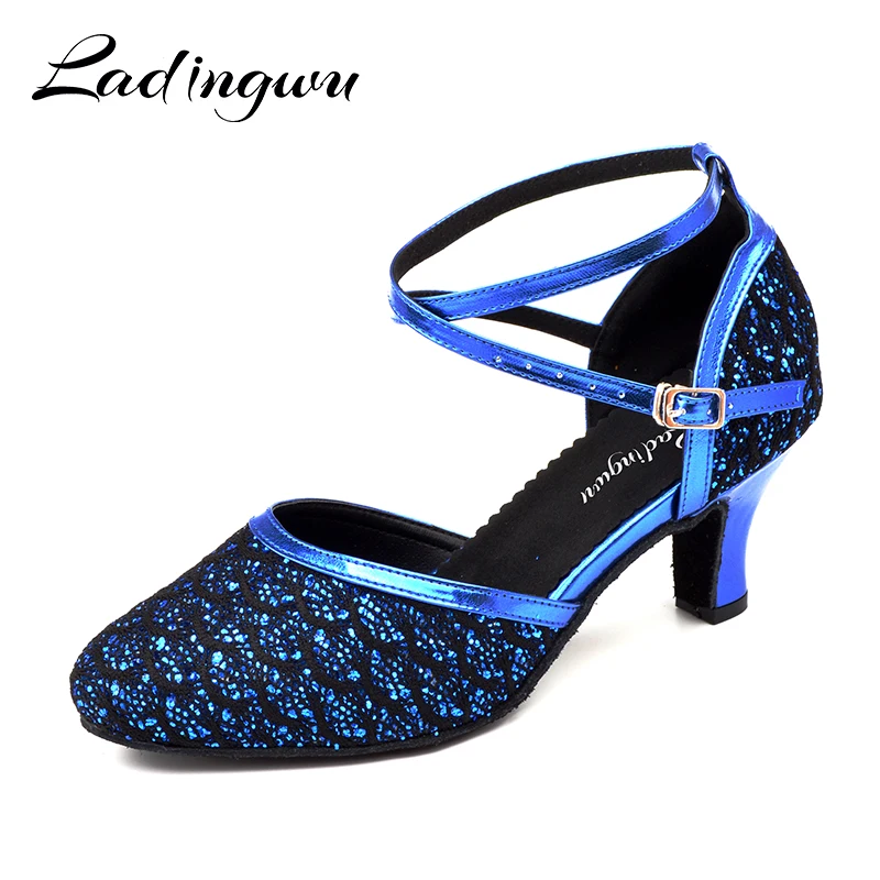 

Ladingwu Glitter Dance Shoes Women Latin Shoes Dance Closed Tob Ballroom Dancing Shoes Soft Bottom Tango Salsa Mid Heel 5cm