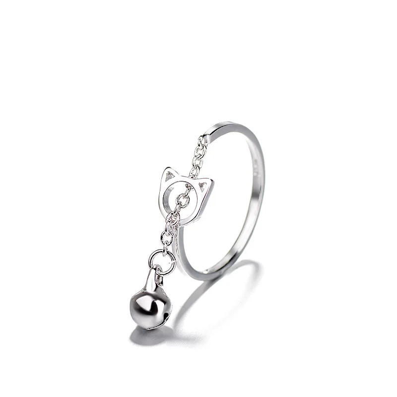 Модное серебряное медное Новое Открытое кольцо с котом, подвеска-колокольчик, Очаровательная цепочка для женщин, симпатичное милое животное, ювелирный подарок