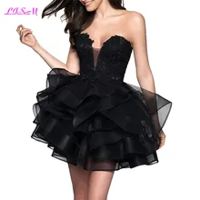 Милые биссерные аппликации Пышное для выпускного вечера платья сексуальное короткое платье для Бала черные вечерние платья