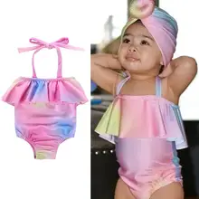 Многоцветные цельные купальники для маленьких девочек, милые Монокини Пляжная Одежда для новорожденных, bebek mayo, плавание, движение в воде по дну, без рукавов, милые