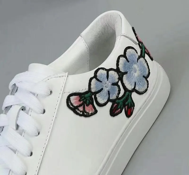 Show As Plate Sneakers Fleurs Lacets Plat Plaid Tenis Femmes Véritable Talon Broderie Show forme Cuir Casual Paresseux À Mocassins Chaussures as 2018 Feminino Hq67xRv