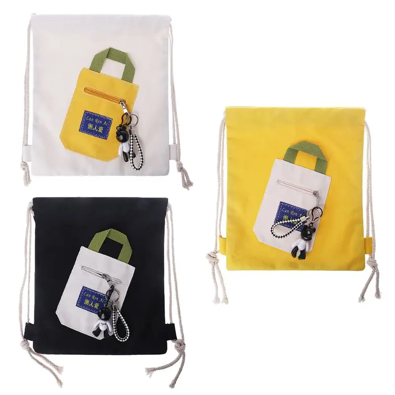 Canvas String Drawstring School Backpack Bag Cinch Sack School Tote Gym Bags Sport Pack