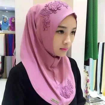 

Fblusclurs Muslim Hijab elastic fabric embroidery Malaysia instant convenient Muslima Shawl head wear scarf turban headband
