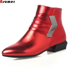ASUMER/Новое поступление; Модные женские ботинки; сезон осень-зима; зимние женские ботинки с острым носком на молнии; Теплые ботильоны на низком каблуке