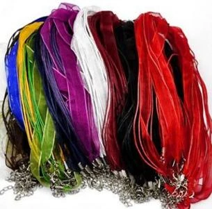 10X Cotton Wax Cord and Organza Ribbon Necklaces Lobster Clasps Jewelry Making