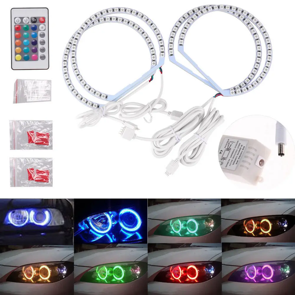 Partol фар 10 Вт RGB 7 Цвет светодио дный Ангел глаз Halo кольца свет комплект для BMW E36 E46 E39