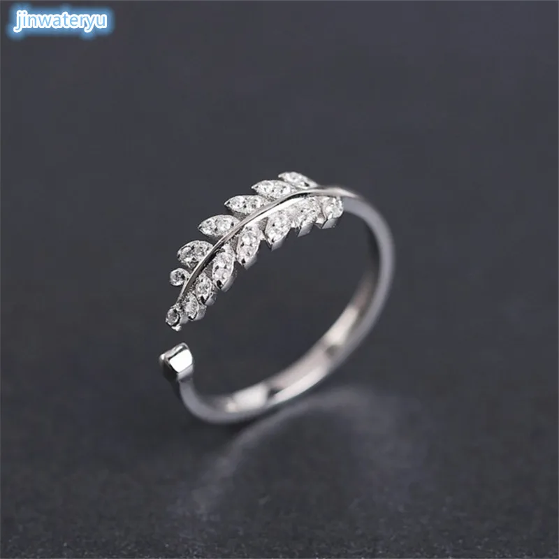 

925 silver female inlaid stone leaves open ring ring sweet leaves ring tail ring silver