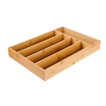 

Bamboo Cutlery Tray Drawer Organiser 5 Compartments Kitchen Divider Storage Box Cutlery Storage Box Knife Fork Storage Tray