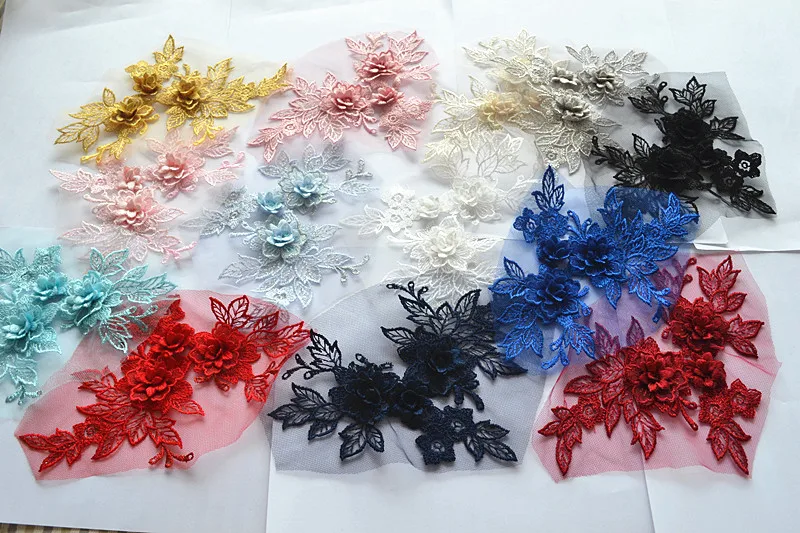 

3D color wedding dress lace applique DIY craft flower patch garment auxiliary material gold blue patch