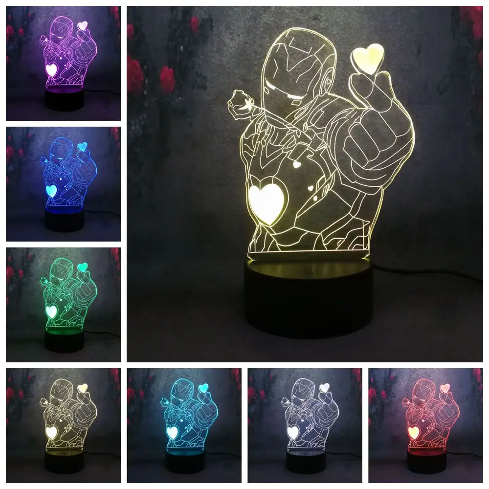 

Hot Marvel Movie Iron Man Love 3D Night Light LED Bedroom Lighting Multicolor Novelty illusion Lamp Best gifts for Children