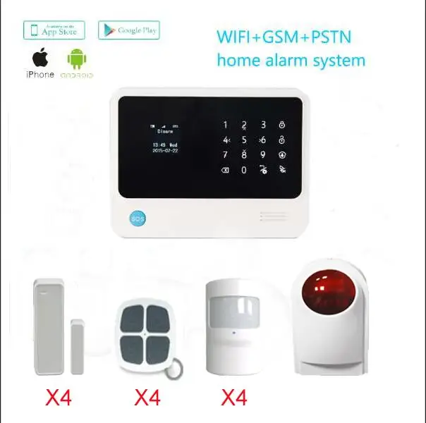 

APP controlled GSM+WiFi+ GPRS alarm system and G90B home WiFi alarm system with wireless outdoor siren