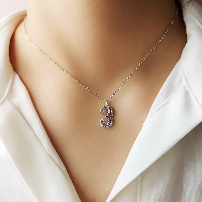 Silvology серебро 925 пробы 0-9 Полный циркон счастливый на цепочке с цифрами креативный Роскошный кулон ожерелье для женщин ювелирные изделия