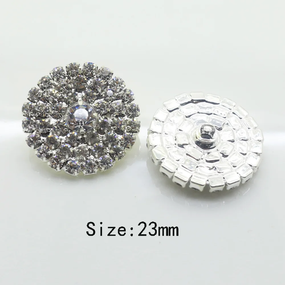 Hot sale 10pcs/Set 23MM Beautiful silver Clear Glass Rhinestone Buttons metal sewing button