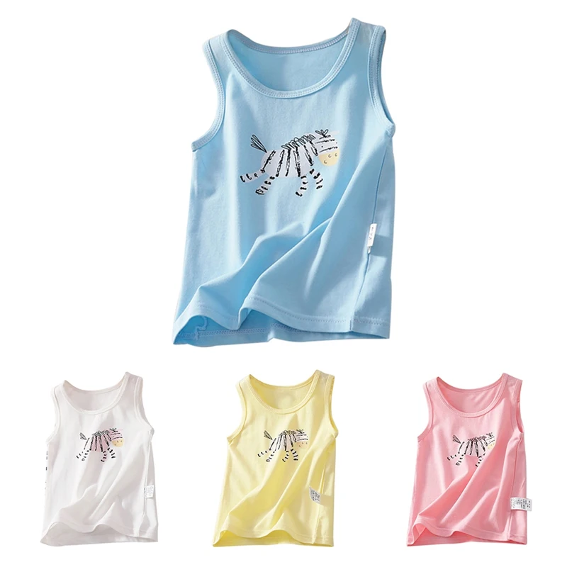 

Summer Toddler Boys T-Shirt Sleeveless Vest Cartoon Animal Print Tops Blouse Cotton Casual Children Outfits