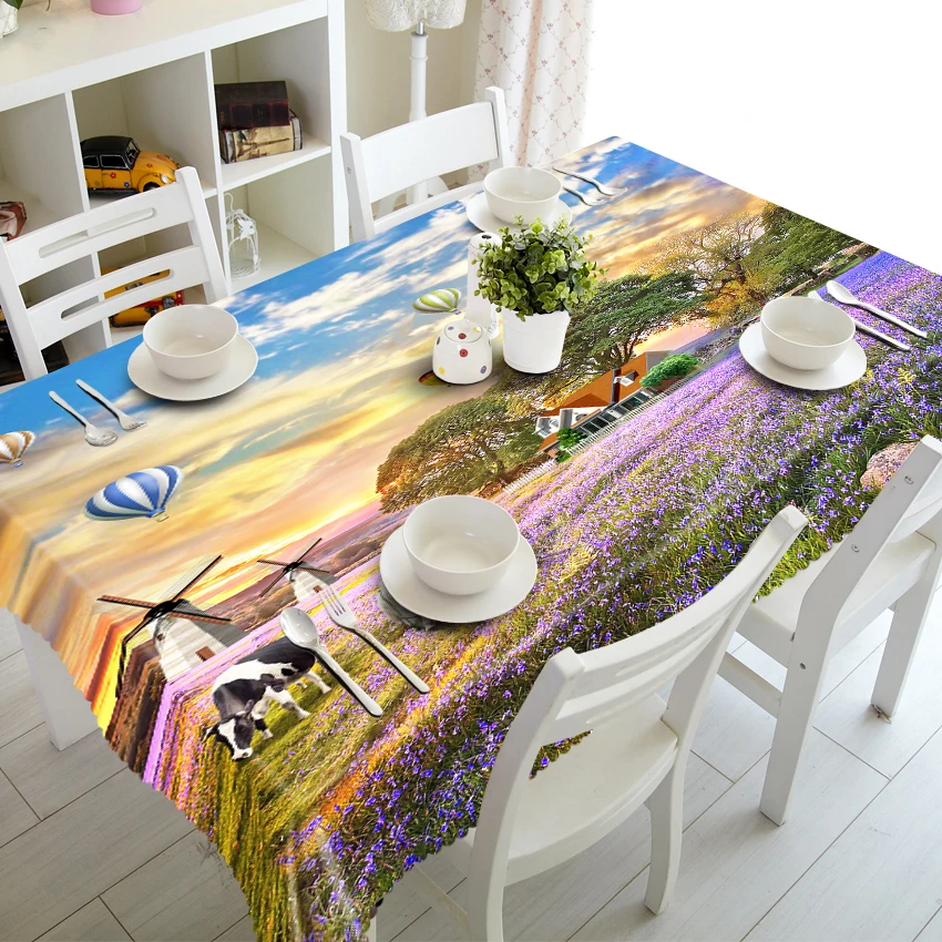 

Customizable 3D Tablecloth Lavender Pattern Washable Dustproof Cloth Thicken Rectangular and Round Table Cloth for Wedding