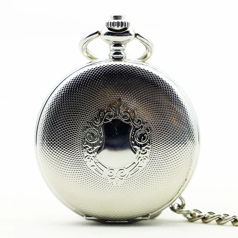 

Fashion Vintage Silver Shield Automatic Hand-Winding Mechanical Pocket Watch Fob Chain Pendant for Men Women Clock PJX1184