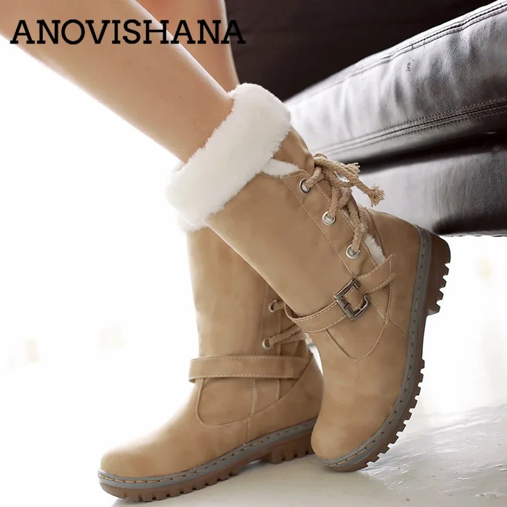 

Plus size women's winter boots buckle ankle boots women bota feminina warm snow boots female boots botas femininas size 44 45 47