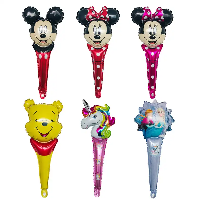 Новинка 1 шт. 60X30 см воздушные шары в форме Микки, Минни Винни Пух принцесса Единорог удар надувной шар на палочке День Рождения вечерние укра...