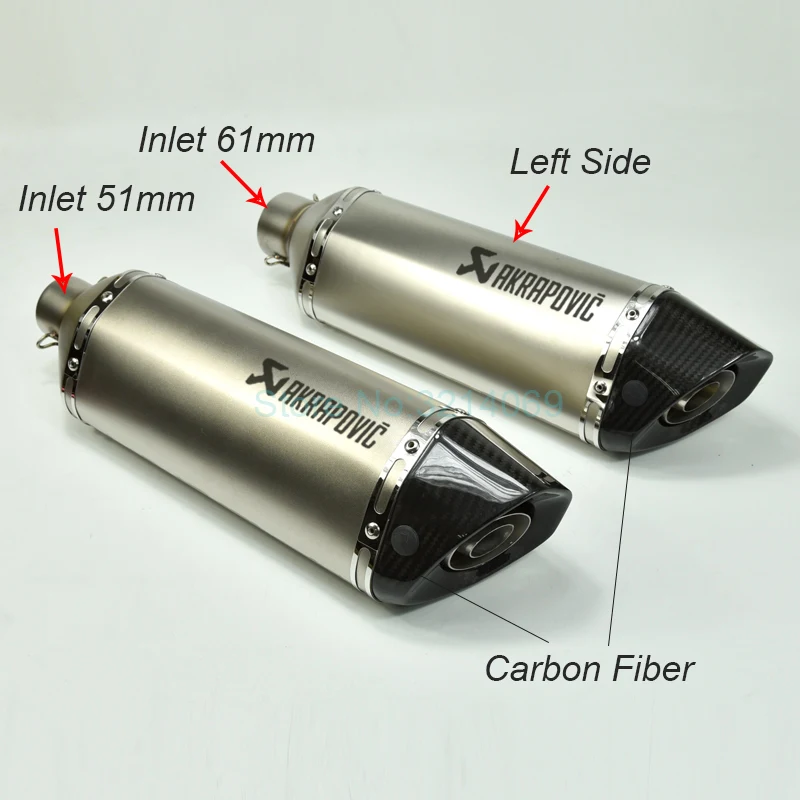 Индивидуальные левая/прямо на входе 51 мм 61 мм Универсальный Мотоцикл выхлопная труба akrapovic Длина 470 мм побег из углеродного волокна наконечник глушитель выхлопных газов