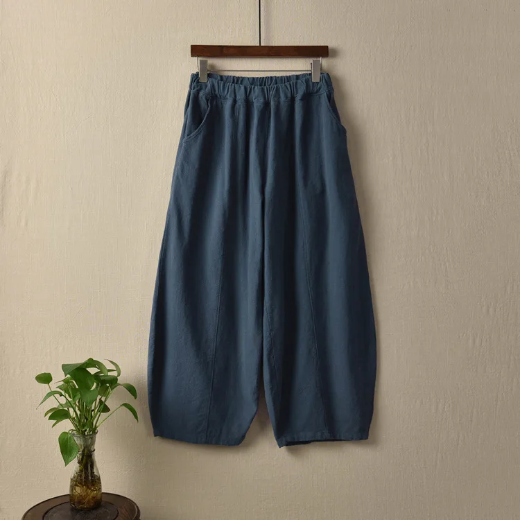 Женские брюки с широкими штанинами эластичный пояс, карманы летние новые винтажные Лоскутные женские брюки однотонные женские брюки