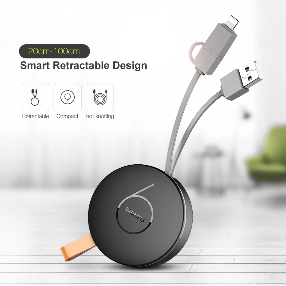  FLOVEME Versenkbare USB Kabel 2 in 1 kompatibel 2.1A Schnelle Lade Einstellbar Für iPhone X 8 7 6 S