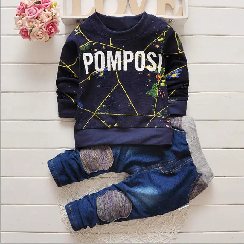 

2019 New Spring Baby Boys Tracksuit Kids Long Sleeve Top Leisure Streamers Pants 2pcs Children Clothing Infant Sets Sport Suits