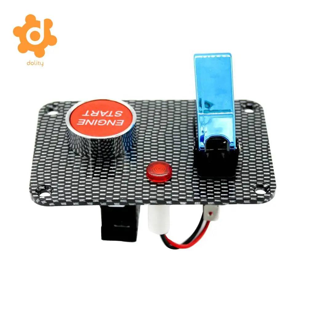 dolity Car Marine Boat RV Start Push Button + Toggle Switch with Blue Cover Panel