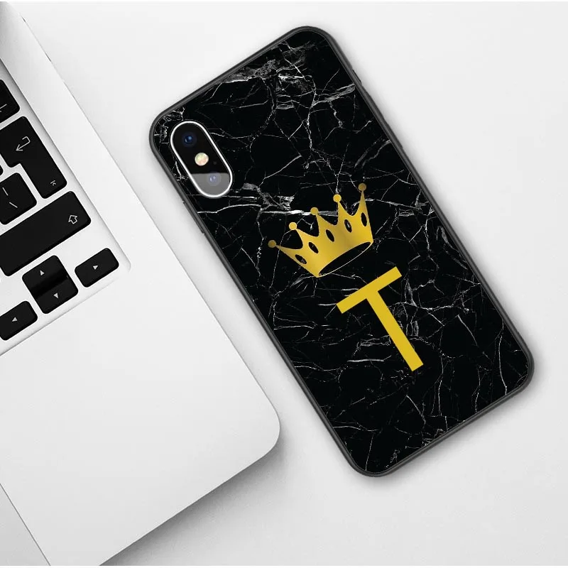 Пользовательское имя, надпись, монограмма, черный мрамор, Золотая Корона, мягкий чехол для телефона, для iphone 11 Pro Max 2019X6 6s 7 7Plus 8 8 plus XS Max XR - Цвет: TPU