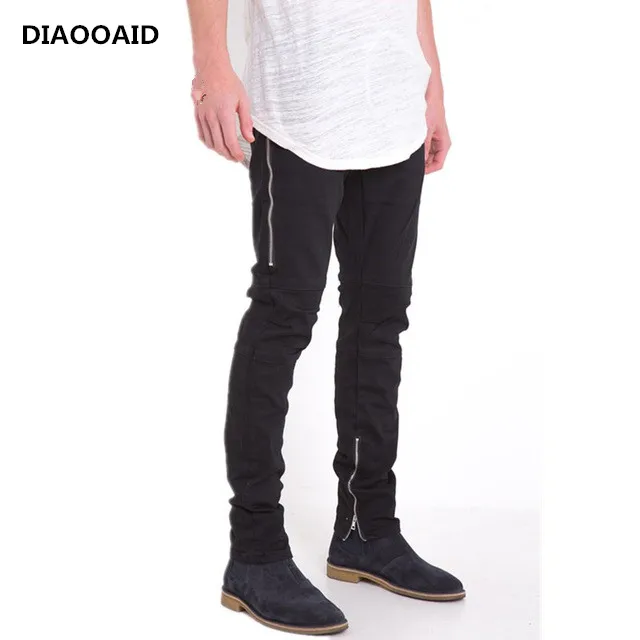 

2017 Hot Sale Brand Knee hole Ripped Men's Skinny jeans Fashion Hip Hop Bottom Zipper Stretch Denim Pants biker motorcycle jeans