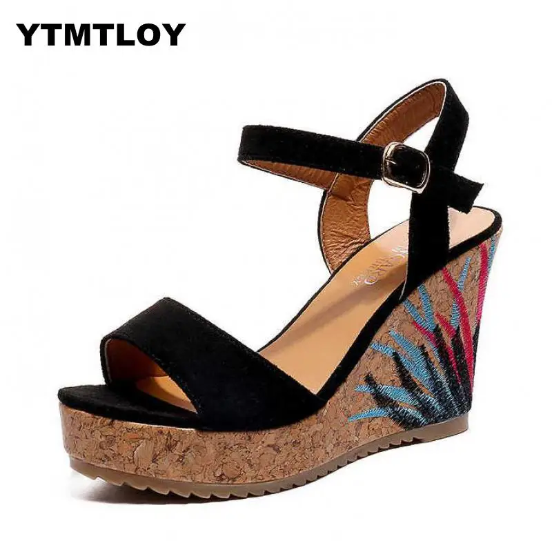 Women Sandals 2019 Platform Wedges Shoes For Heels Sandalias Mujer Summer Wedge Print Summer Shoes Zapatos Mujer T66