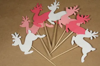 

Christmas Reindeer Cupcake Toppers wedding birthday baby shoer Party food picksty favors