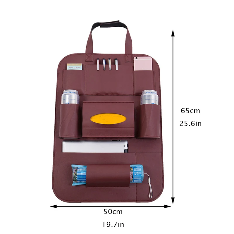 Кожаная сумка-Органайзер для автомобильного сиденья на заднем сиденье, подвесная мульти-карманная накладка держатель для телефона чехол складные чашки сумки для хранения мелочей