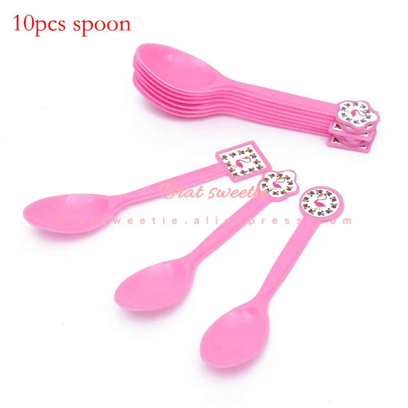 B FLM spoon Вечерние бумажный шарик Фламинго тарелки для девочек 1 день рождения украшения для детей тропические Летние Гавайские вечерние столовые приборы - Цвет: B FLM spoon