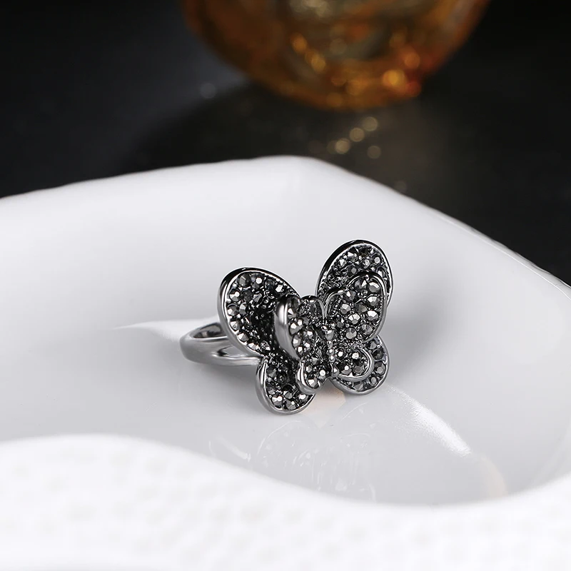 LXOEN винтажные кольца в форме бабочки в стиле панк для женщин с черным кубическим цирконием кольцо для лучших друзей подарки вечерние Anel Preto