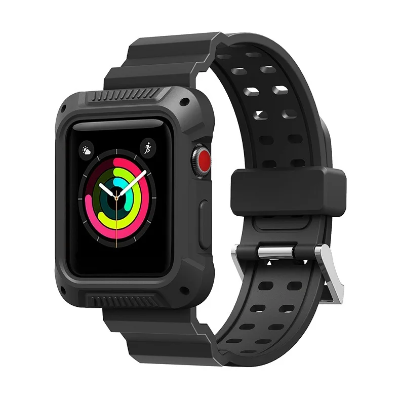 

Silicone Strap+TPU Protective Case For Apple Watch Band 40MM 44MM 38MM 42MM Soft Wristband Cover For iWatch Series 4/3/2/1