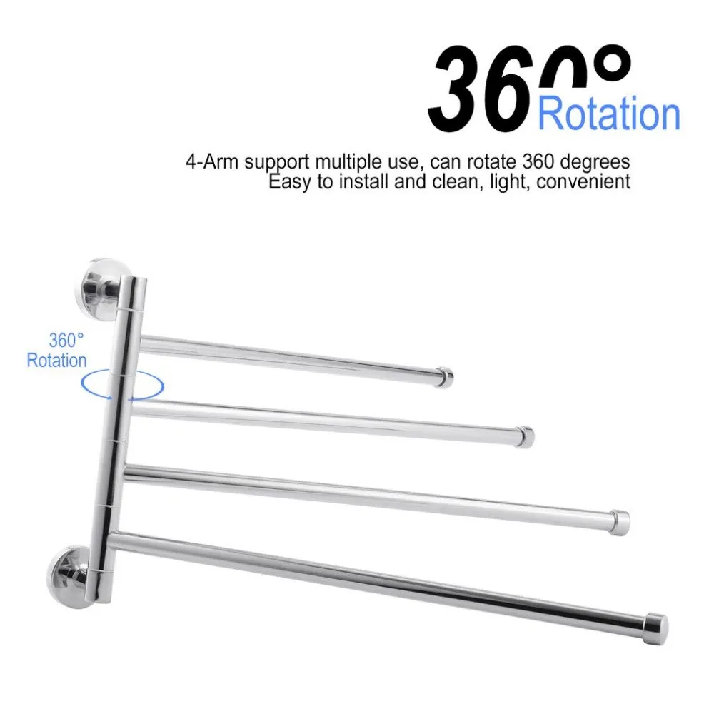 

Stainless Steel Towel Bar Rotating Towel Rack Bathroom Wall Mounted Towel Rack Holder Shelf Four Poles Bathroom Organizer