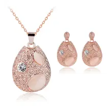 Модные Ювелирные наборы Joyme с опалом, подвеска в виде капли воды, ожерелья, серьги для женщин, Свадебный комплект ювелирных изделий из розового золота с кристаллами